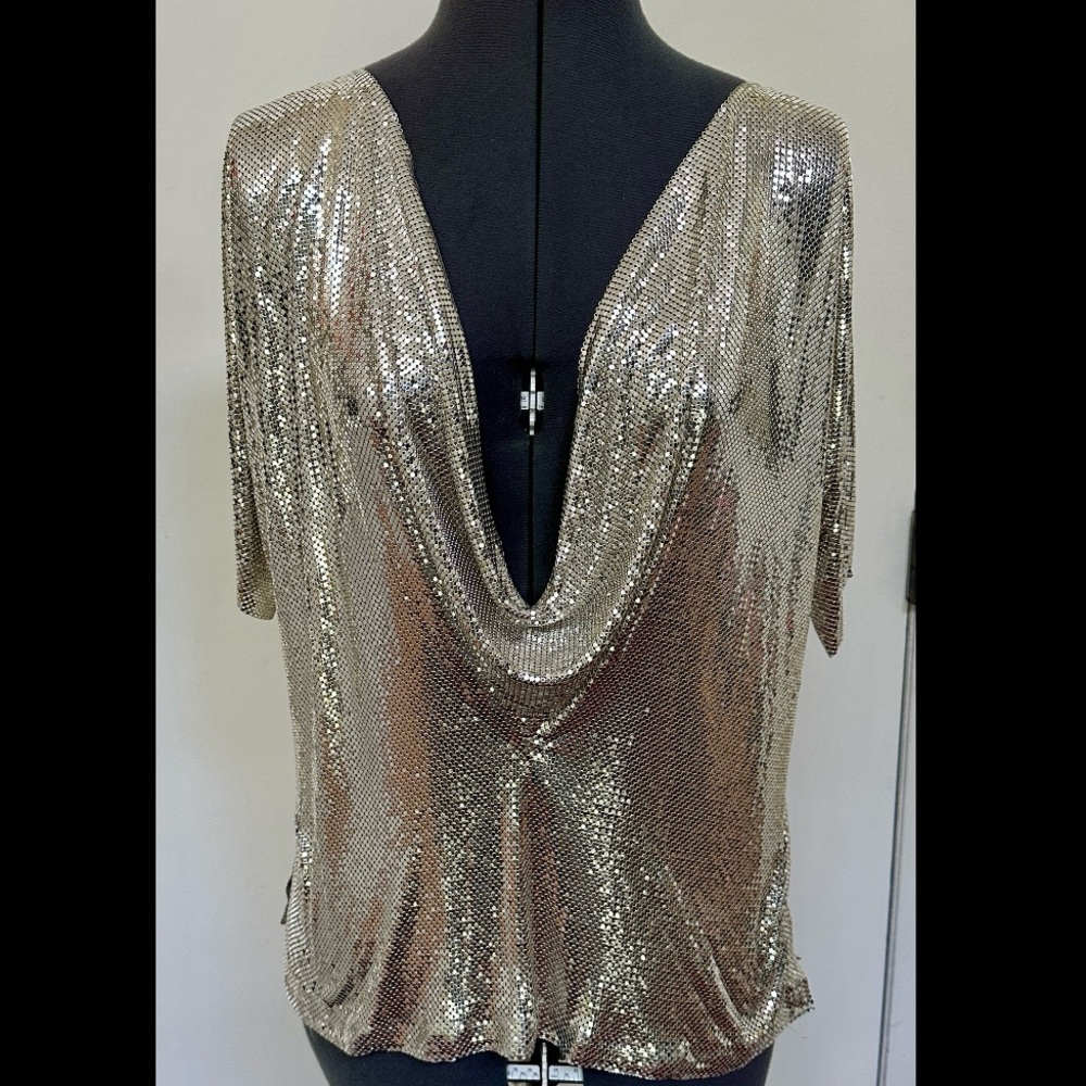 VINTAGE 1970s WHITING & DAVIS CHROME SILVER MESH METAL TOP DRAPE FRONT DISCO M